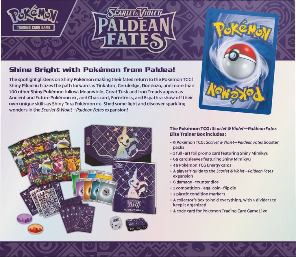 POKMON TCG Scarlet & Violet 4.5 Paldean Fates Elite Trainer Box Mardini Collectables POKMON TCG Scarlet & Violet 4.5 Paldean Fates Elite Trainer Box Mardini Collectables
