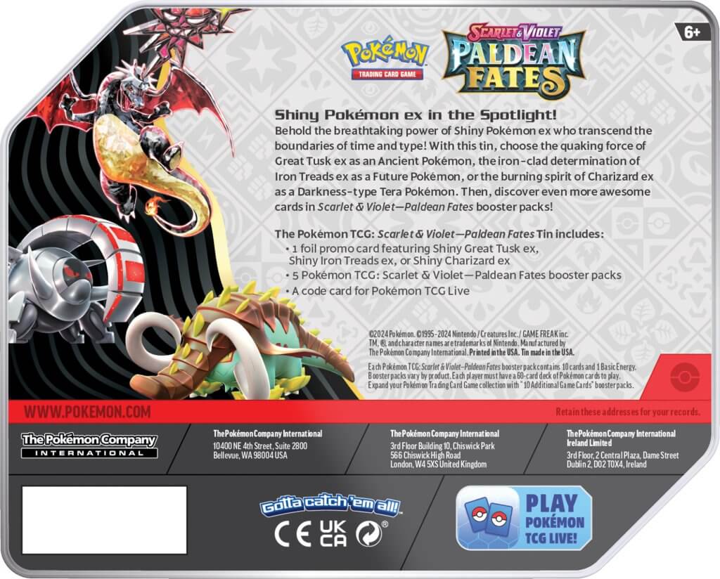 [PRE-ORDER] POKÉMON TCG Scarlet & Violet 4.5 Paldean Fates Tin